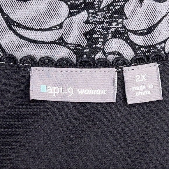 2X Apt 9 Grey Gray Black Jacquard Short Sleeve Mesh Sequin Blouse Stretch - Picture 10 of 12